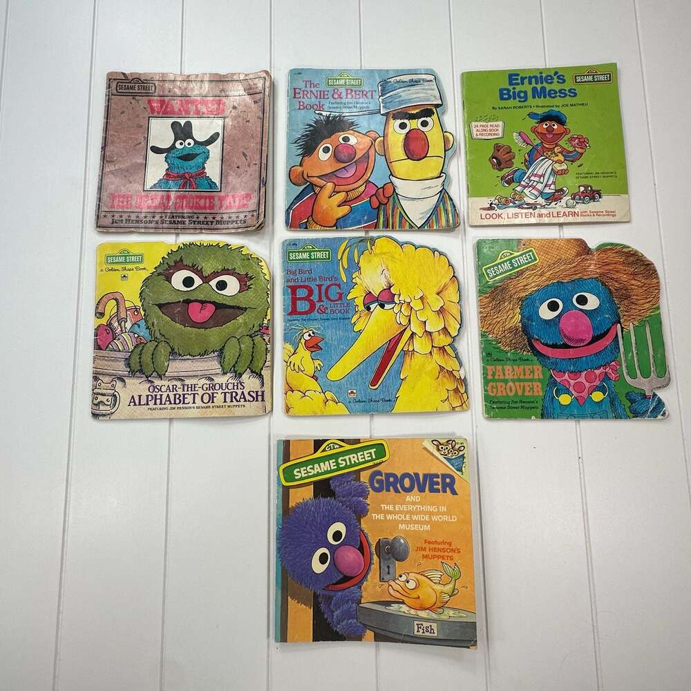Lot of 7 Vintage Sesame Street Children's Books featuring Jim Henson's Muppets